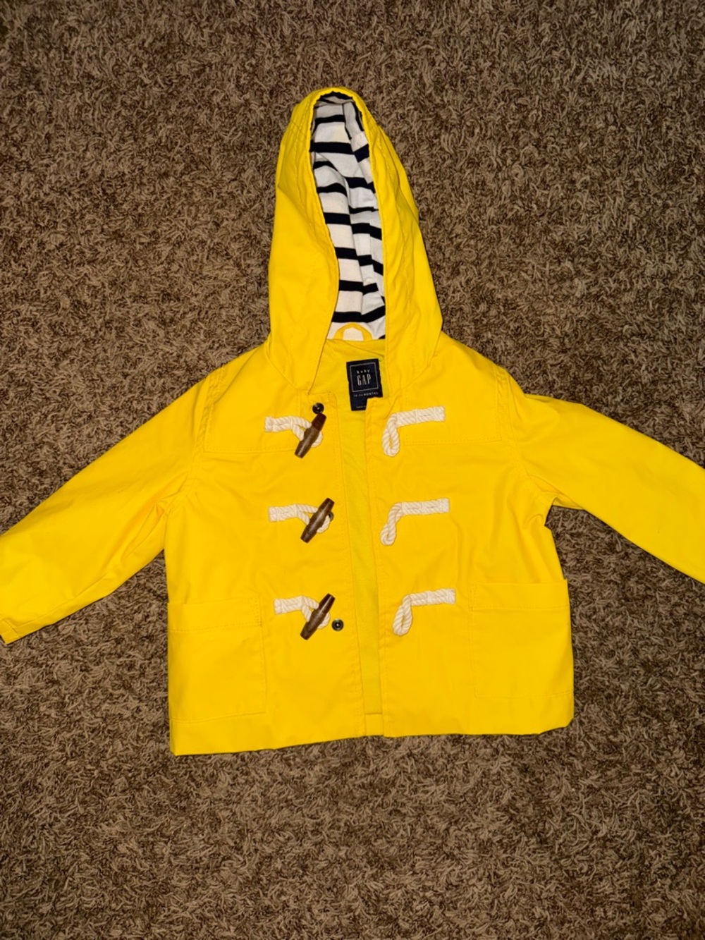 GAP Bright Yellow Hooded Toggle Raincoat with Striped Lining